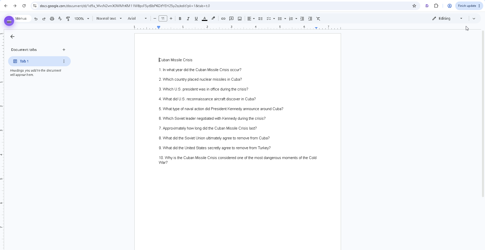 A blank worksheet as it was assigned, with empty answer lines under each numbered question.